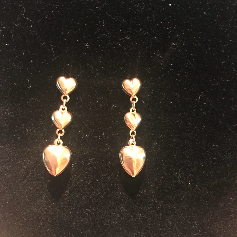 🛑SOLD🛑14k triple dangling puffy heart earrings✨